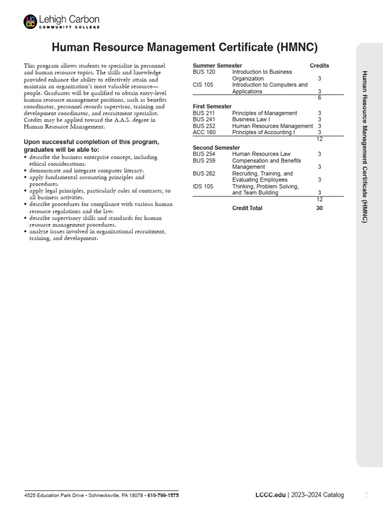 Human Resource Management Certificate Program | PDF | Human Resource ...