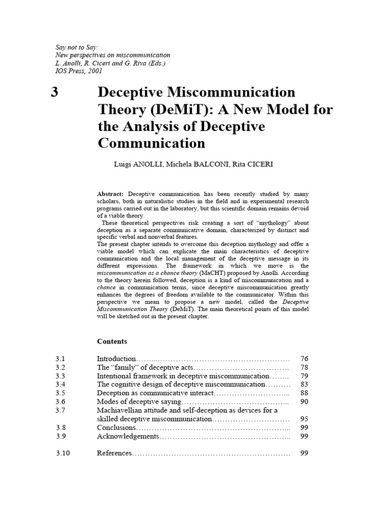 deceptivemiscommunicationtheory | PDF | Deception | Theory Of Mind