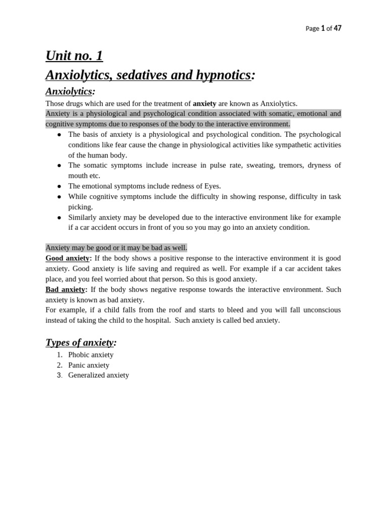 Anxiolytics, Sedatives, and Hypnotics Explained | PDF | Anesthesia ...