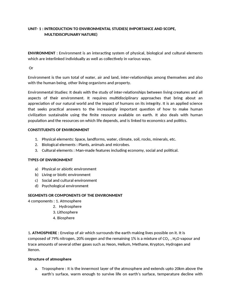 Introduction to Environmental Studies | PDF | Sustainability ...