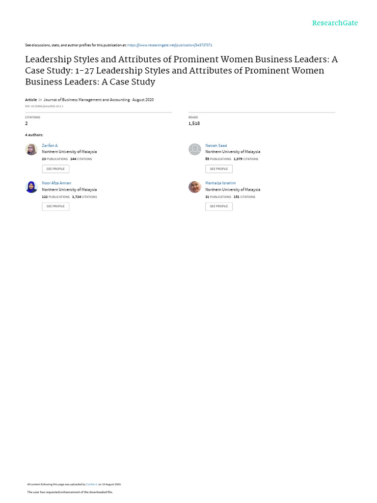 Leadership Styles and Attributes of Prominent Women Business Leaders ...