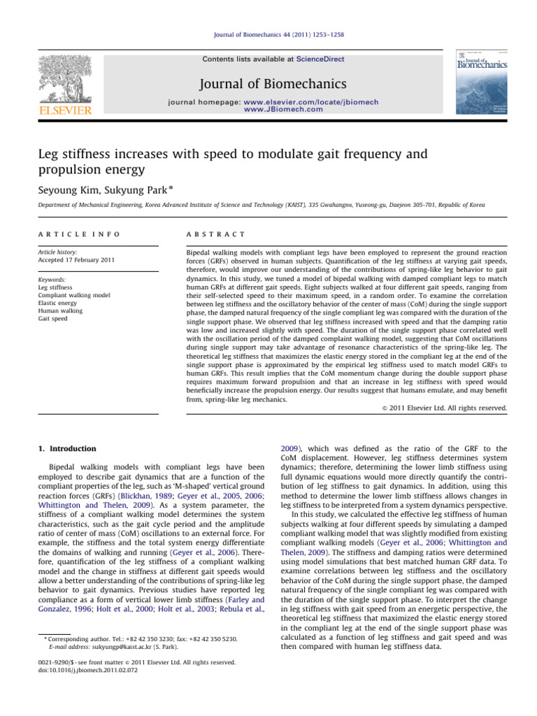 Leg Stiffness Increases With Speed To Modulate Gait Frequency and ...