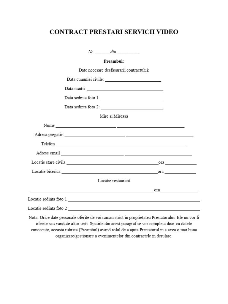 CONTRACT PRESTARI SERVICII VIDEO | PDF