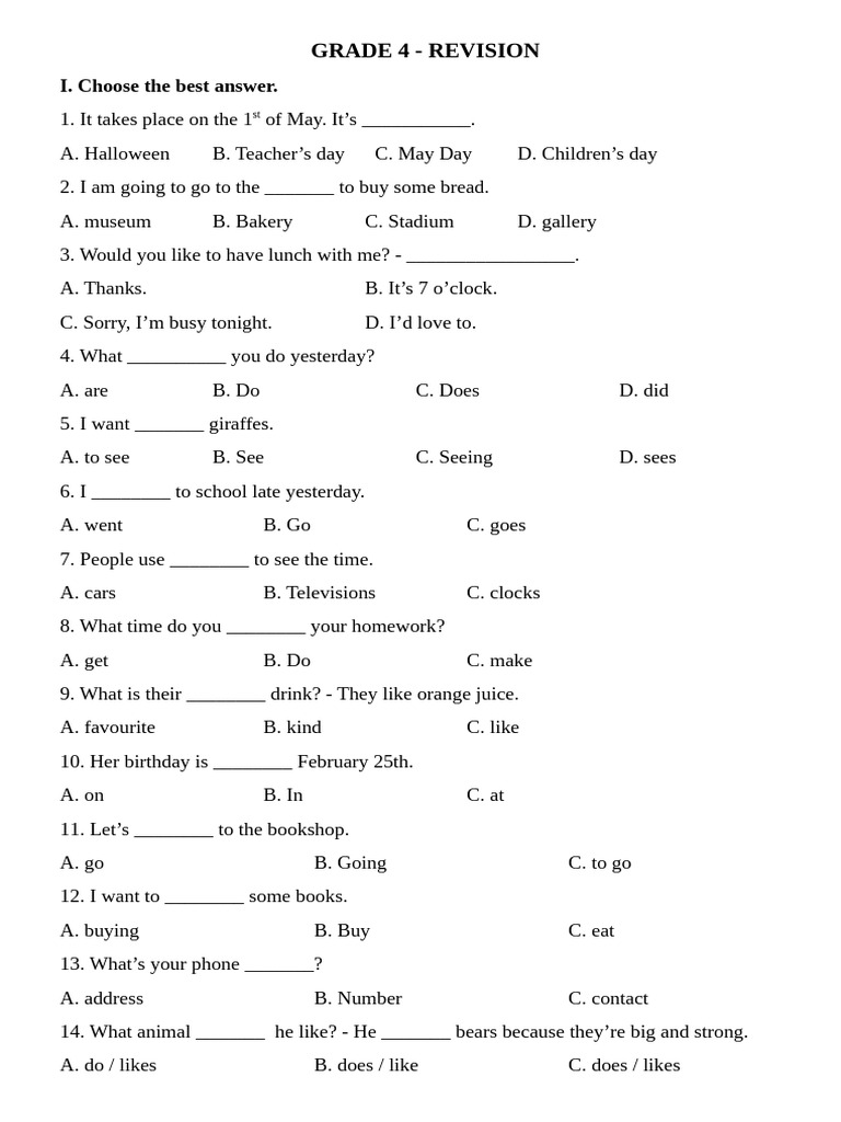 Grade 4 Revision Exercises | PDF