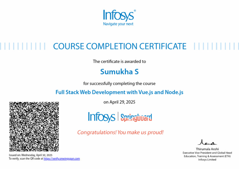 Vue.js & Node.js Full Stack Certificate | PDF