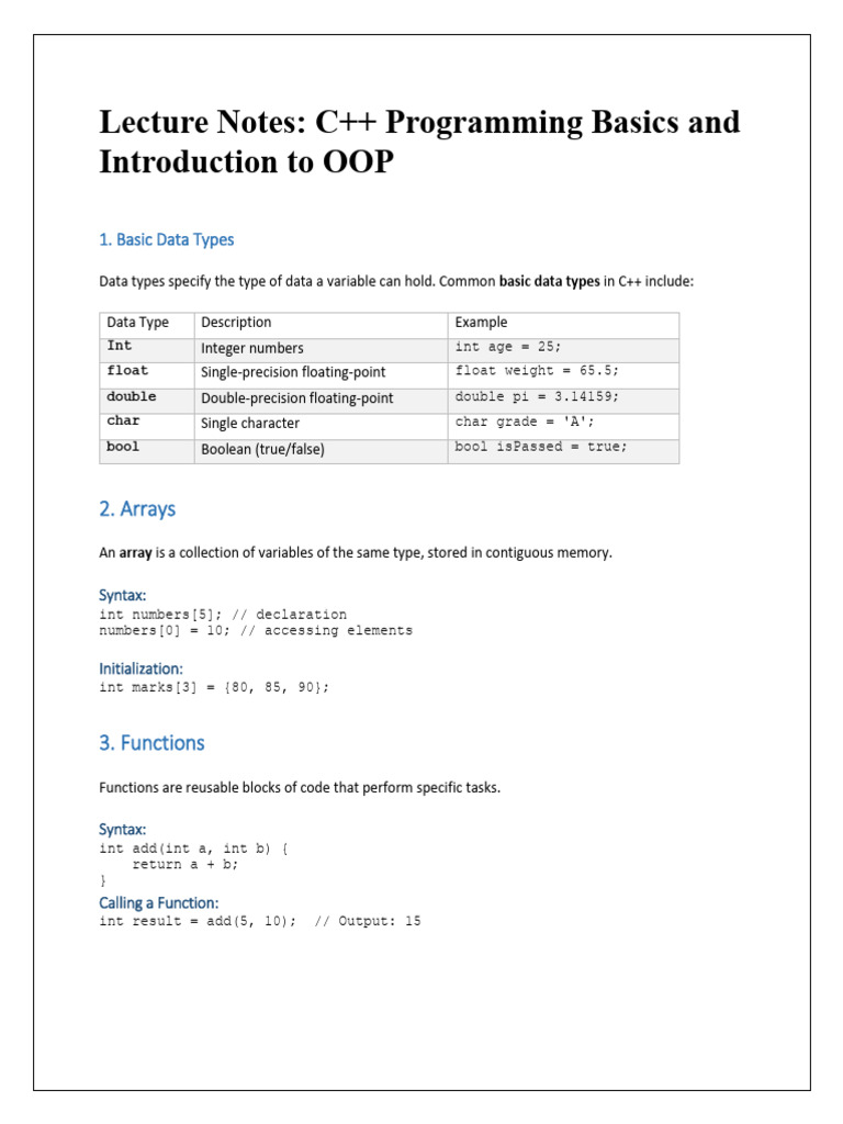 C++ Basics: Data Types, Functions & OOP | PDF | Boolean Data Type ...