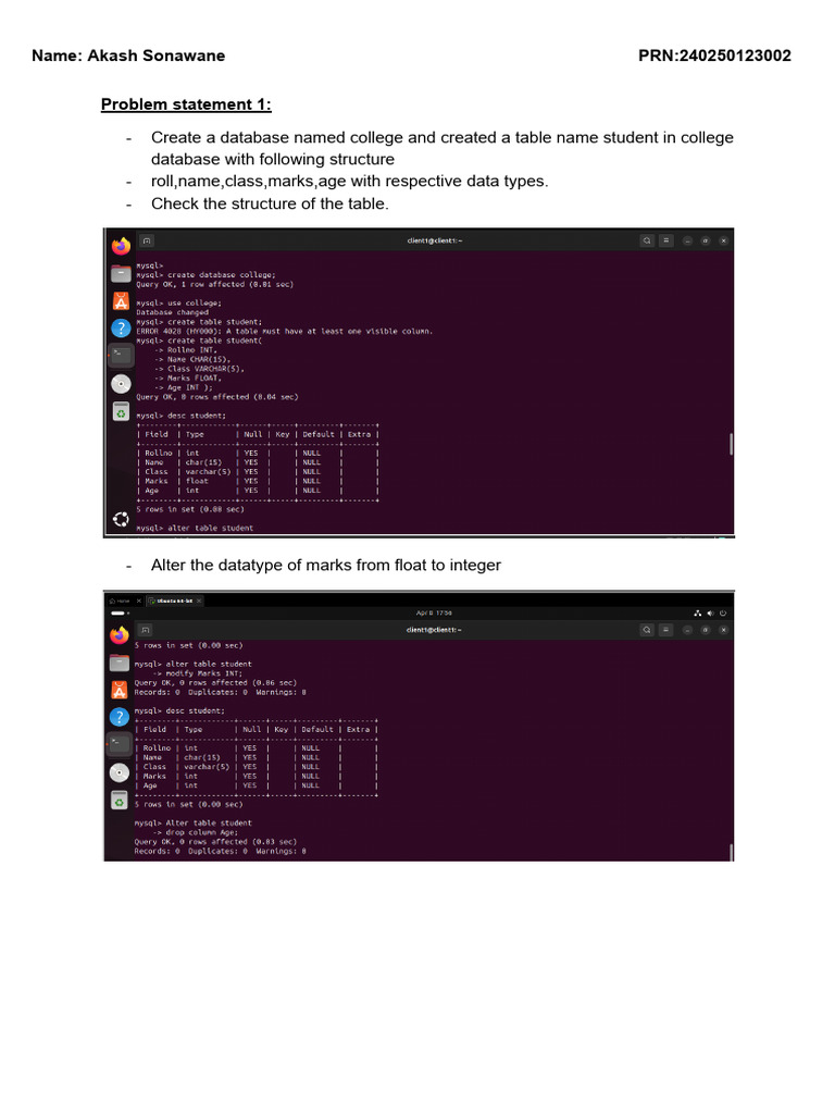 MySQL Database Operations Guide | PDF | Table (Database) | Data Model
