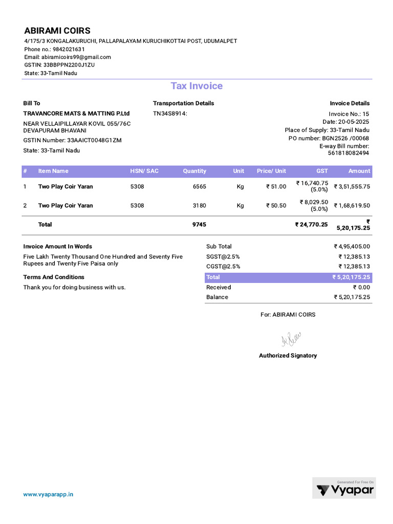 Travancore Mats Matting P.LTD - 15!20!05-2025 | PDF | Rupee | Economy ...