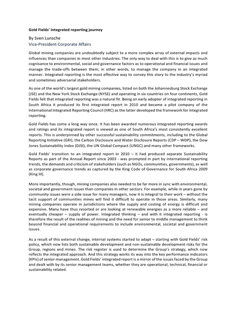 IR Case Study - Gold Fields Final | PDF | Business | Economies