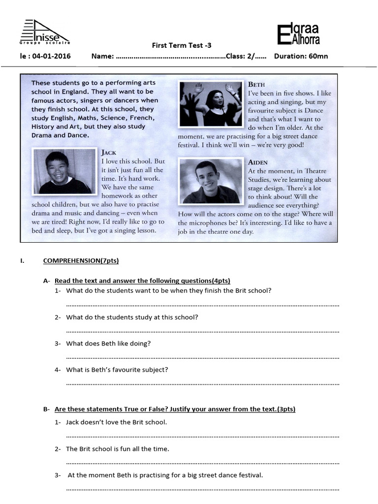 Test 3 Model 1 English 2ac First Term | PDF | Linguistics | Grammar