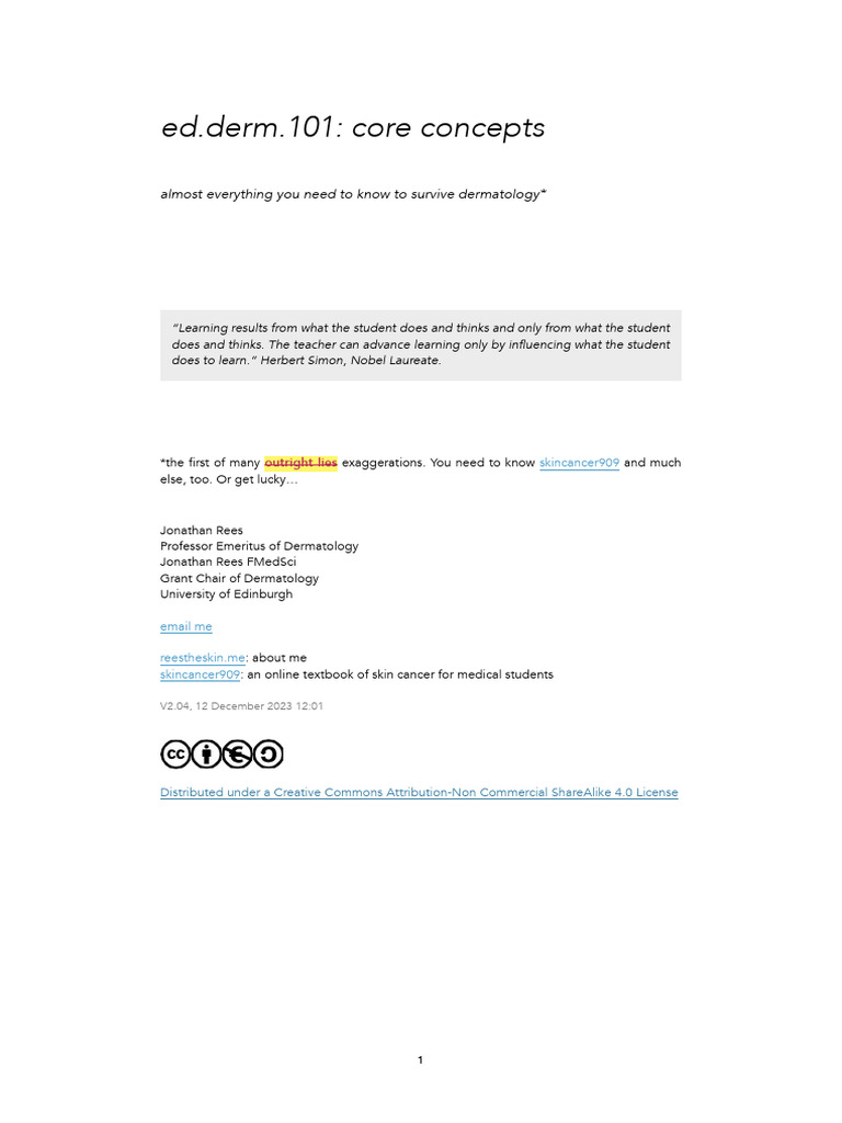 Dermatology Core Concepts Explained | PDF | Epidermis | Skin
