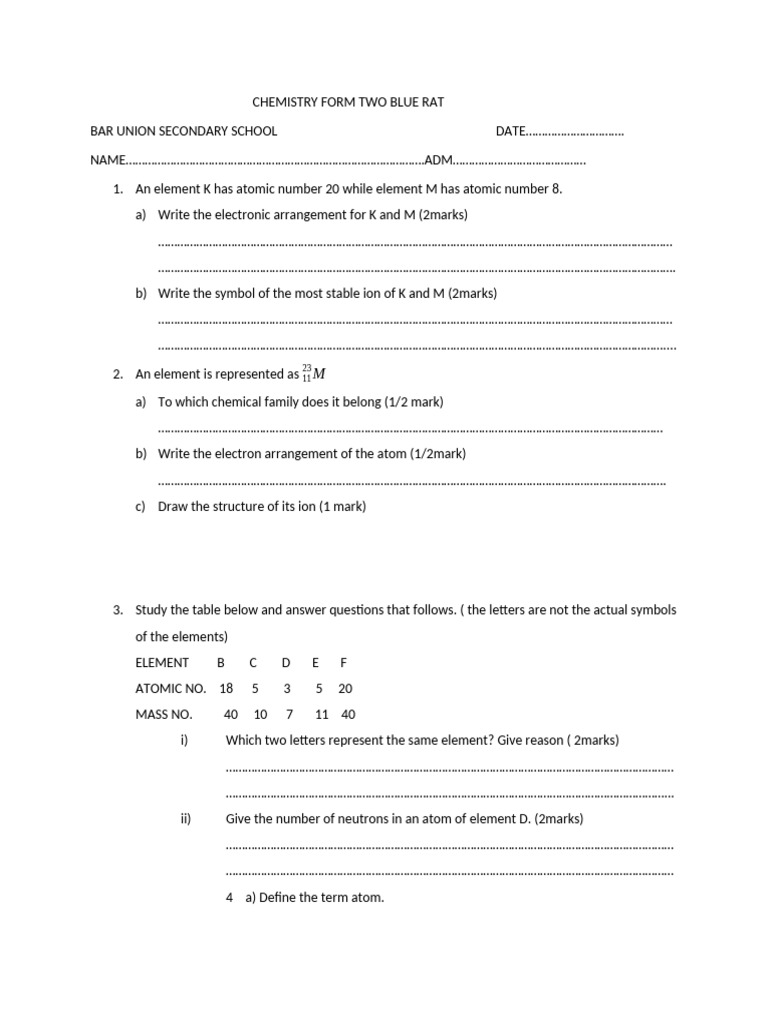 Chemistry Form 2 Q&A Guide | PDF | Chemical Elements | Atomic Physics