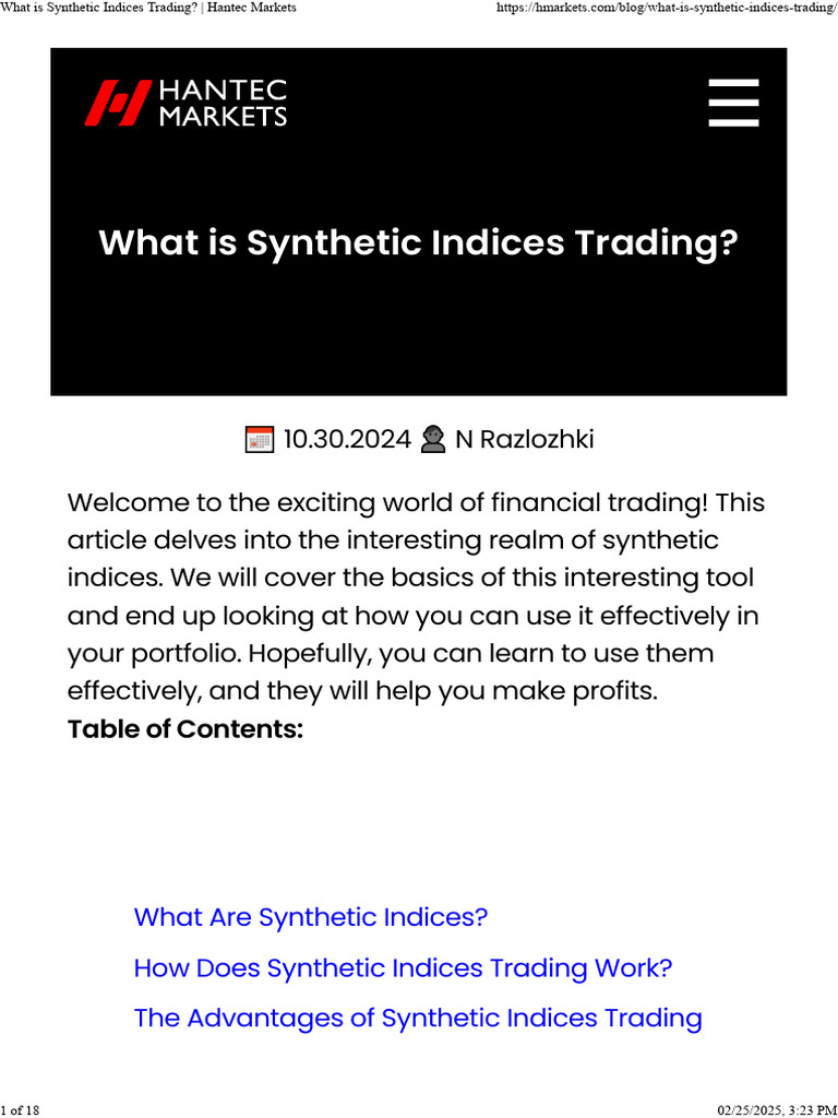 Understanding Synthetic Indices Trading | PDF | Diversification ...