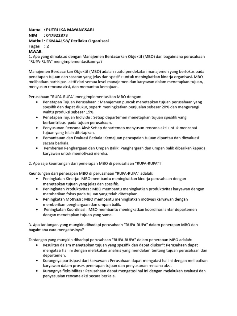 Implementasi MBO di Perusahaan RUPA-RUPA | PDF
