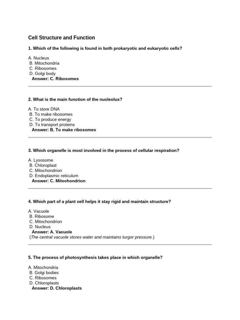 Cell Structure and Function | PDF