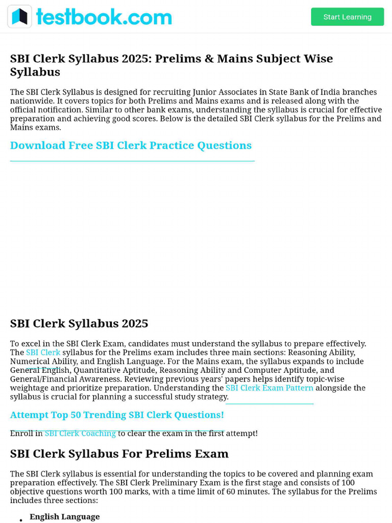 SBI Clerk Syllabus 2025 - Prelims & Mains Subject Wise Syllabus | PDF