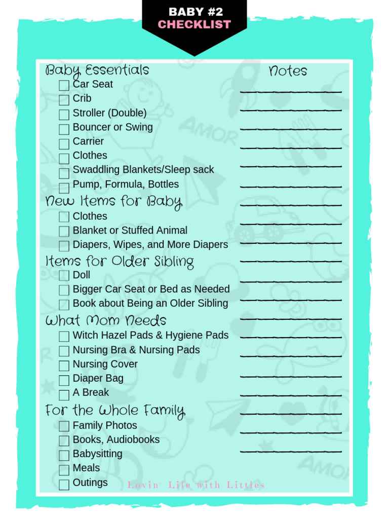 Baby #2 Checklist From Lovin' Life With Littles | PDF