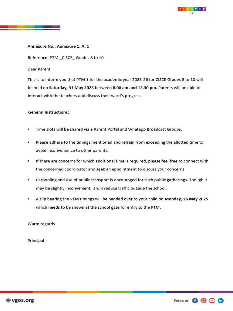 Annexure 1. A. 1 PTM - Cisce - Grades 8 To 10 | PDF