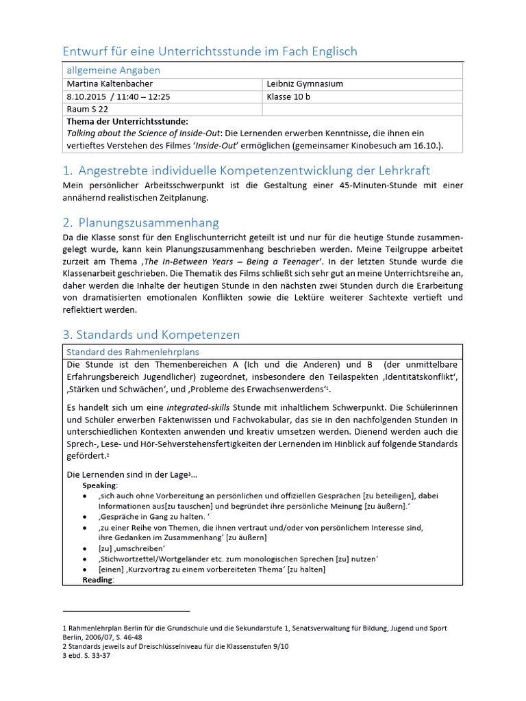 Inside Out Lesson Plan Vollständig | PDF