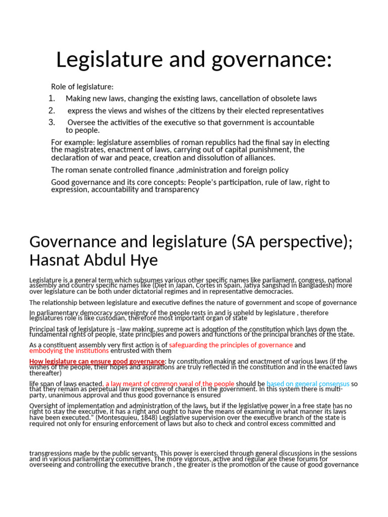 Legislature's Role in Good Governance | PDF | Legislature | Committee