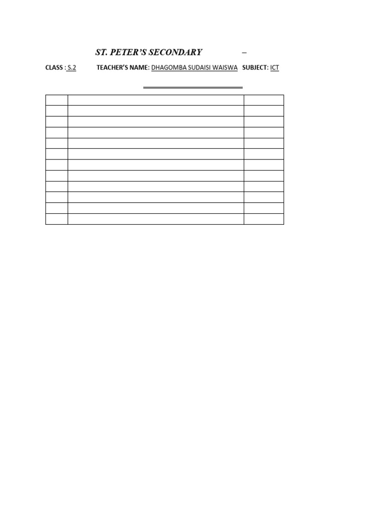 S.2 ICT Results for St. Peter's School | PDF