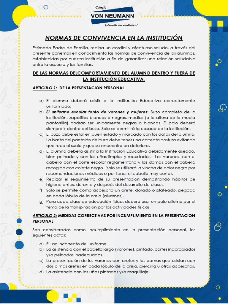 Normas de Convivencia Escolar 2023 | PDF | Salón de clases