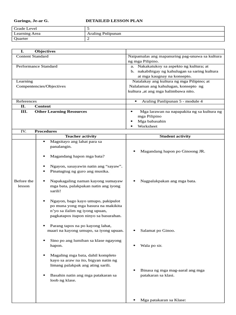 Detailed Lesson Plan | PDF