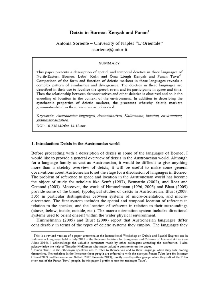 Deictic Systems in Borneo Languages | PDF | Grammatical Number | Pronoun