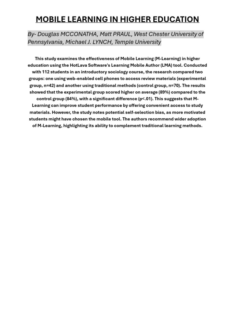 Impact of Mobile Learning in Higher Ed | PDF