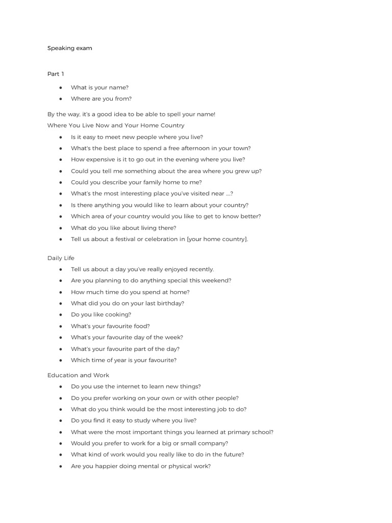 Speaking Exam Preparation Guide | PDF | Sports