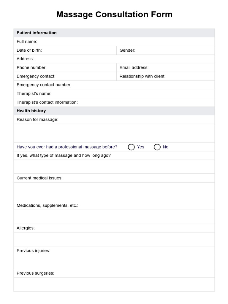 Online Massage Consultation Form | PDF | Massage | Pain
