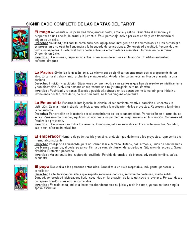 Significado de las Cartas del Tarot | PDF | Amor | Verdad