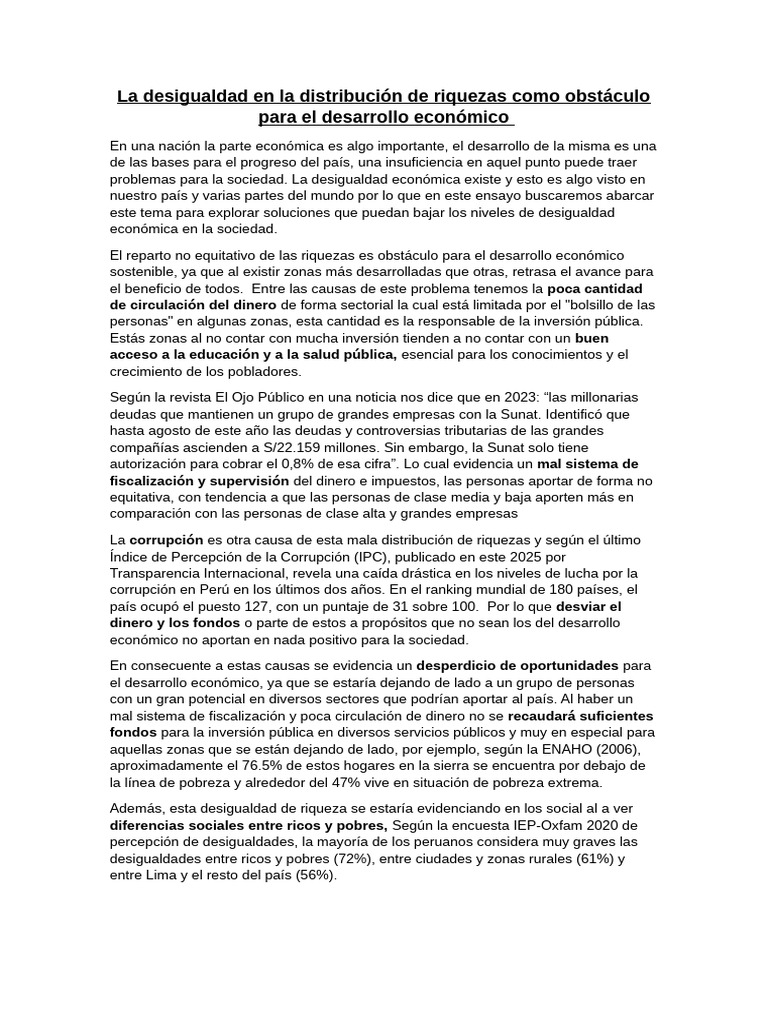 Desigualdad económica y desarrollo en Perú | PDF | Desigualdad social ...