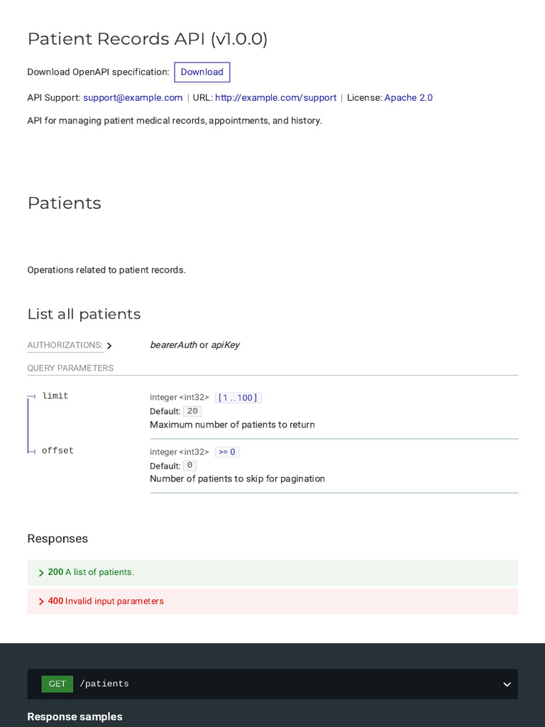 Patient Records API Documentation | PDF | Parameter (Computer ...