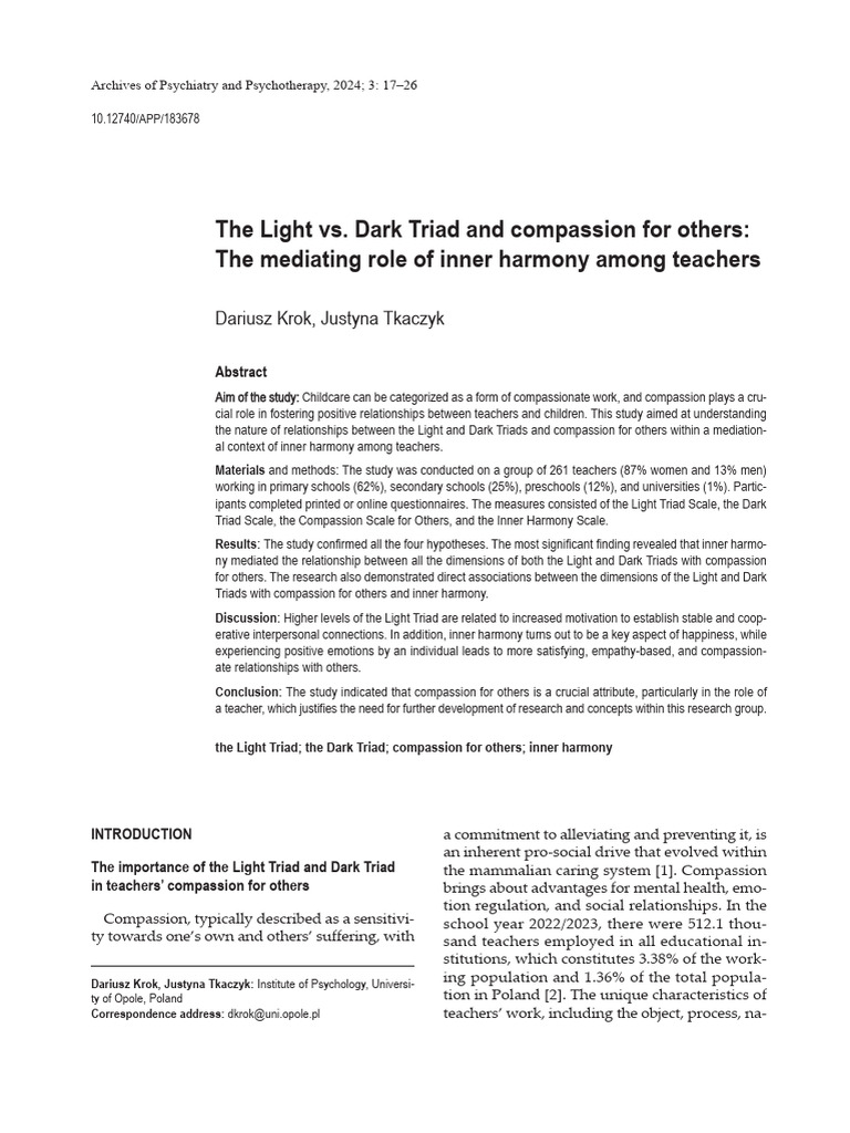 Compassion and Personality in Teachers | PDF | Dark Triad | Compassion