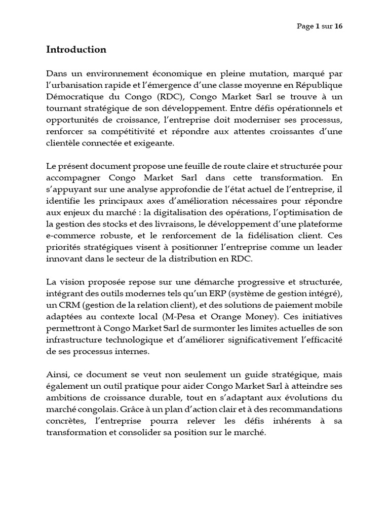 Feuille de route pour Congo Market Sarl | PDF | Commerce électronique ...