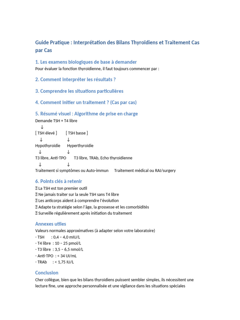 Interprétation des Bilans Thyroïdiens | PDF