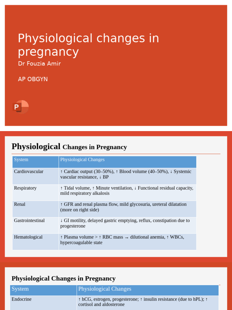 Physiological Changes During Pregnancy | PDF