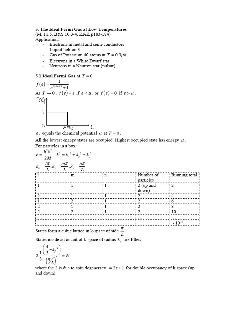 Ideal Fermi Gas at Low Temperatures | PDF | Stars | Gases