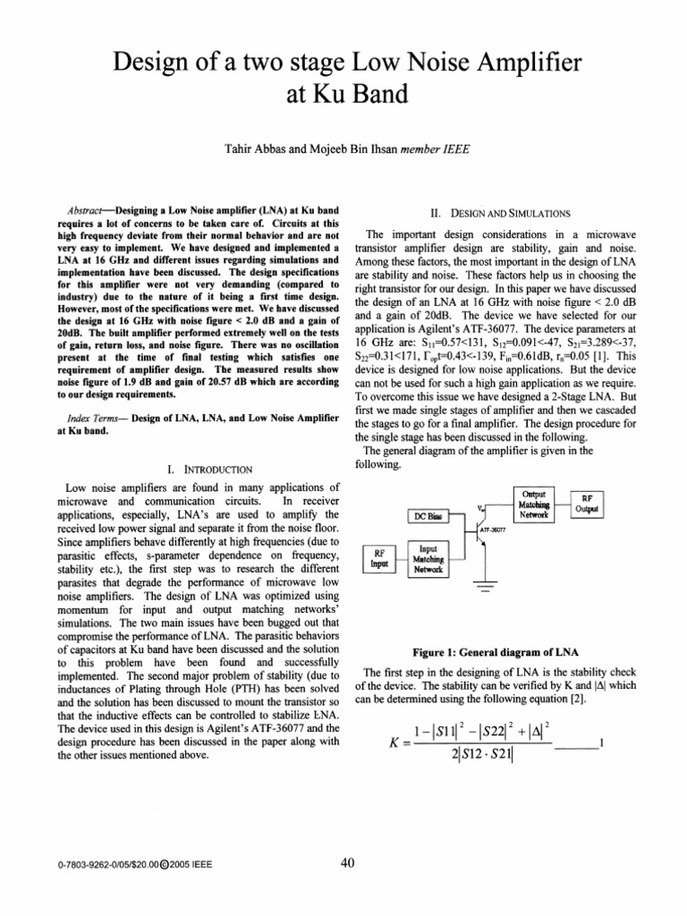Two-Stage Ku Band Low Noise Amplifier | PDF | Amplifier | Resonance