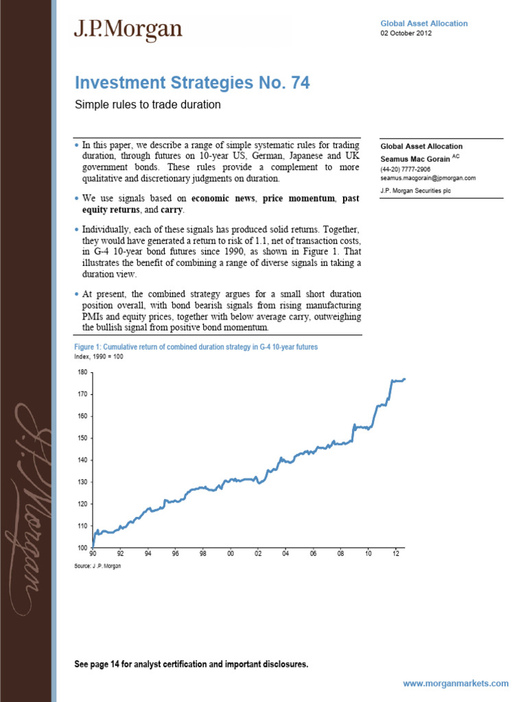 Investment Strategies No. 74 - Simple Rules To Trade Duration. Tue Oct 02  2012 | PDF | Bonds (Finance) | J.P. Morgan & Co.