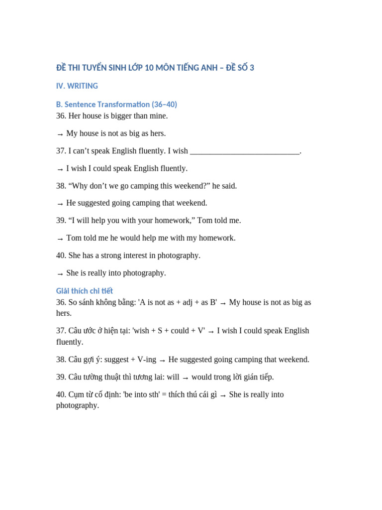 De 3 Writing Sentence Transformation | PDF