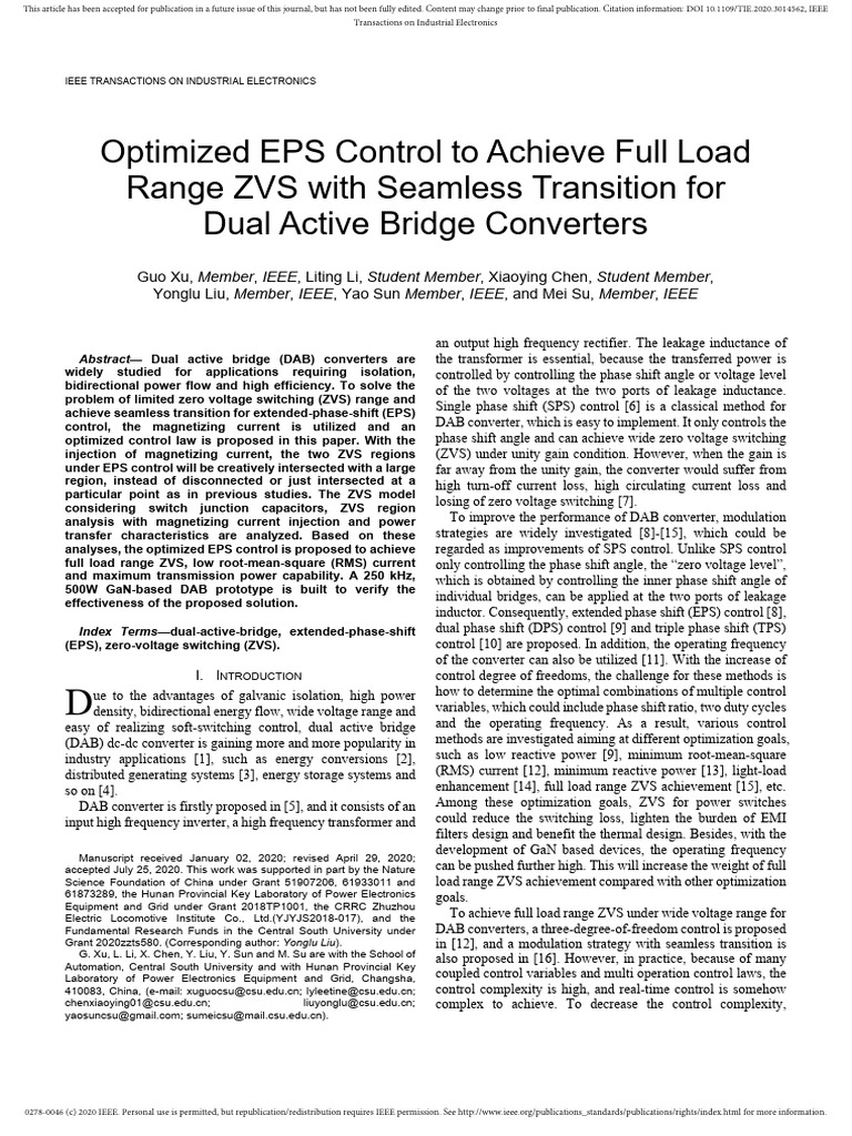Optimized EPS Control for DAB Converters | PDF | Power Electronics ...