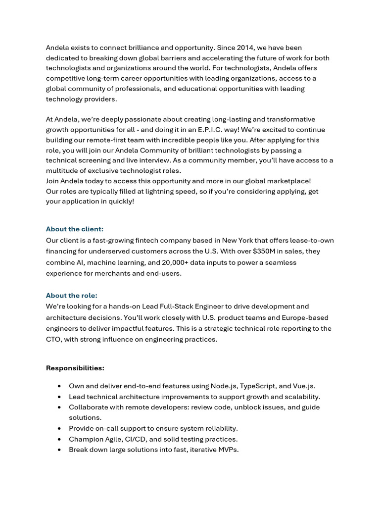 Lead Full Stack Engineer | PDF | Harassment | Agile Software Development