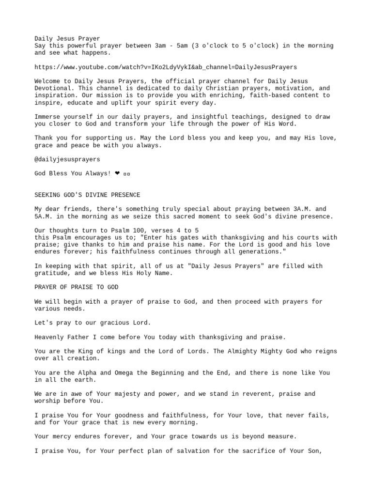 Daily Jesus Prayer for Divine Presence | PDF | Prayer | Grace In ...