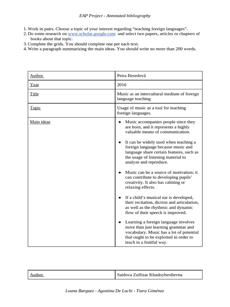 Project 1 - Annotated Bibliography (Barguez, de Luchi, Giménez) | PDF ...