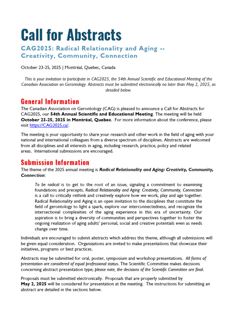 CAG2025 Abstract Submission Guidelines | PDF | Abstract (Summary) | Science