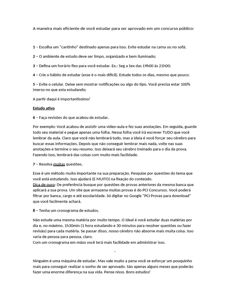 Dicas Eficazes para Estudar para Concursos | PDF