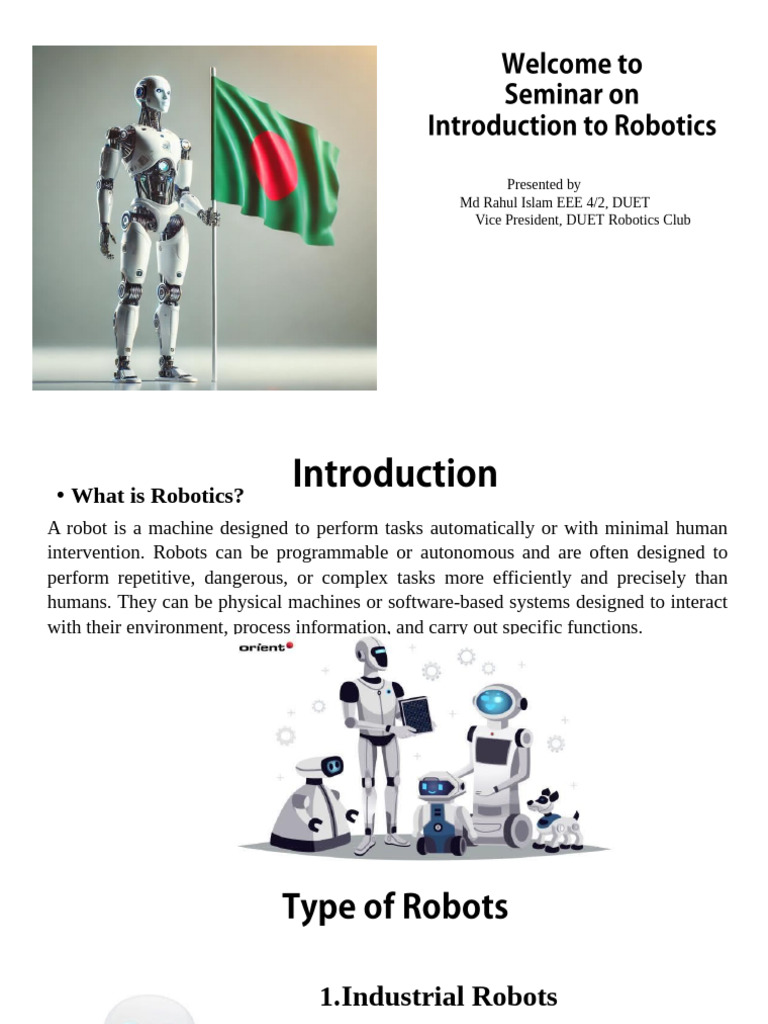 Introduction To Robotics Seminar | PDF | Robot | Robotics