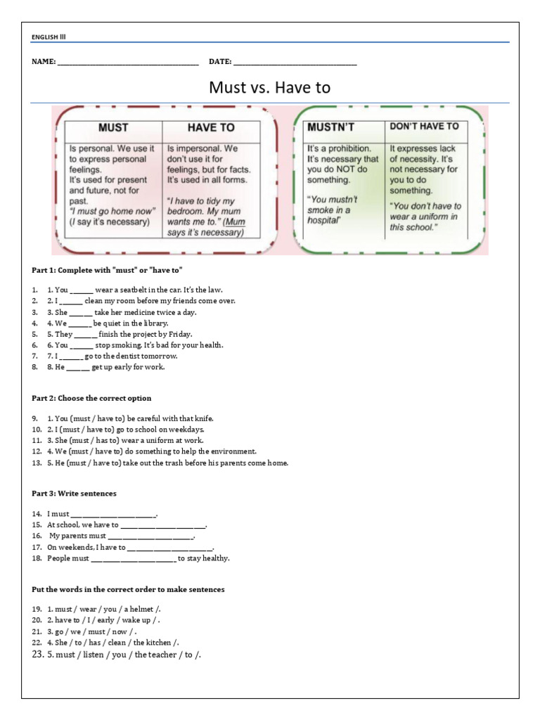 Must vs. Have To: Practice Exercises | PDF